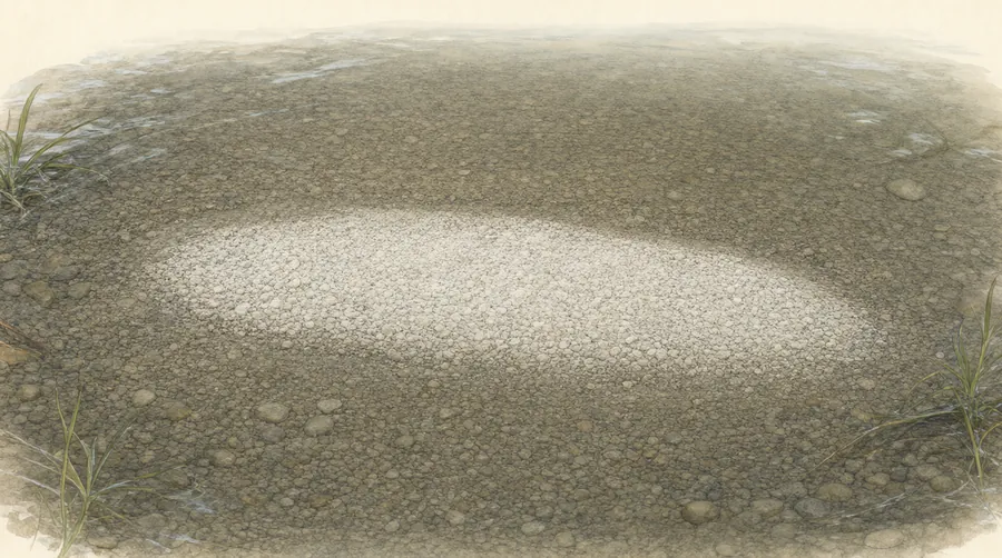 A nest in the gravel: a painted plate of a trout redd in the gravel